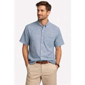 Everlane 100% Linen Short Sleeve Button Down Shirt Blue Stripe XXL NWOT